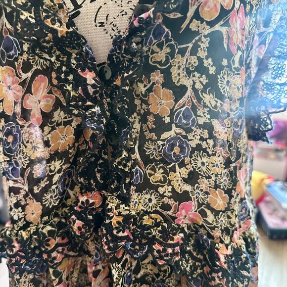 Free People Milania Cotton Midi Dress Black Combo Floral Print Sz L Boho Cottage - Picture 13 of 13